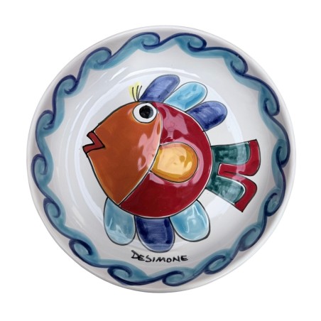 Piatto tondo Folk Pesce Ceramiche siciliane artigianali De Simone Piatto tondo Folk Pesce Ceramiche siciliane artigianali De Simone